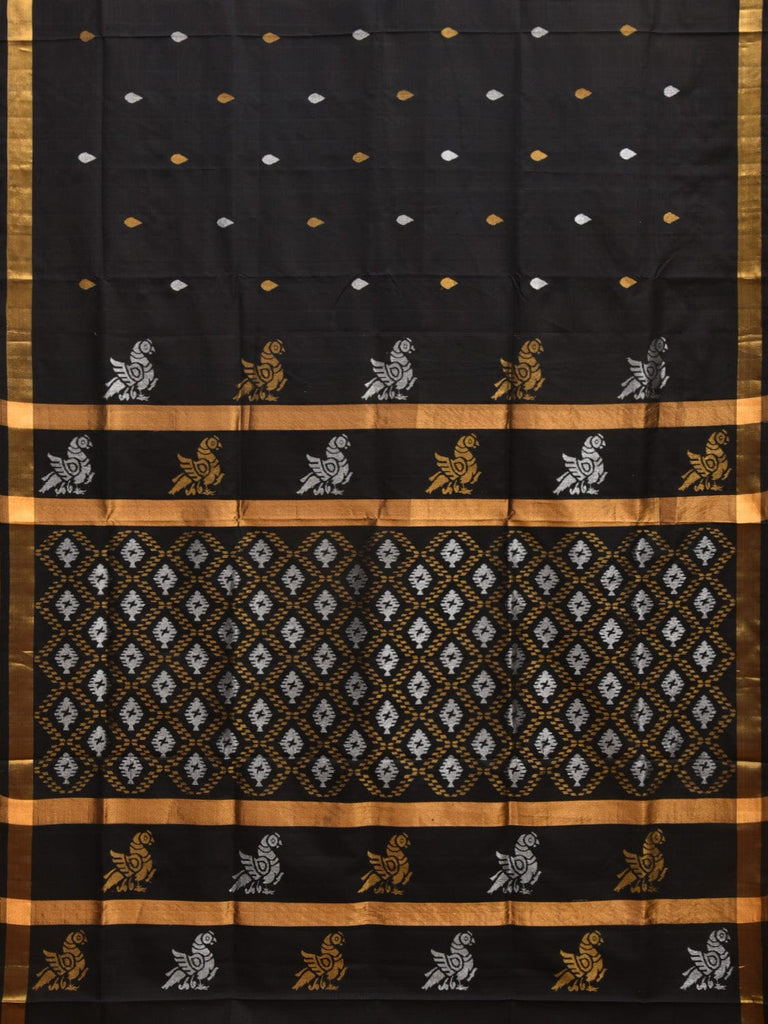 Black Uppada Silk Handloom Saree with Birds and Jamdni Pallu Design u2215