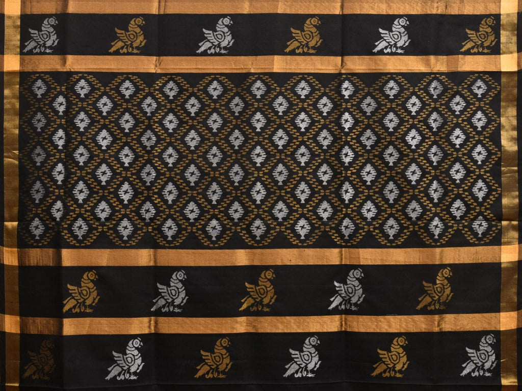 Black Uppada Silk Handloom Saree with Birds and Jamdni Pallu Design u2215