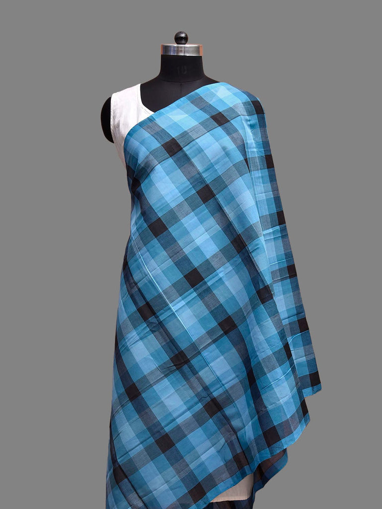 Blue and Black Mangalgiri Cotton Handloom Dupatta with Checks Design ds3895