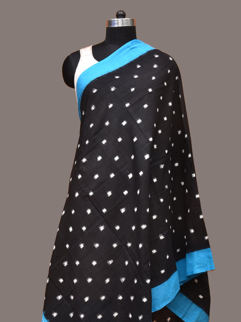 Blue and Black Pochampally Ikat Cotton Handloom Dupatta with Small Square Buta Design ds1831