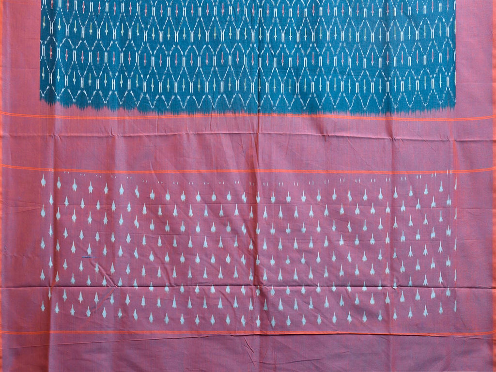 Blue and Light Purple Pochampally Ikat Cotton Handloom Saree with Grill Body Design No Blouse i0984