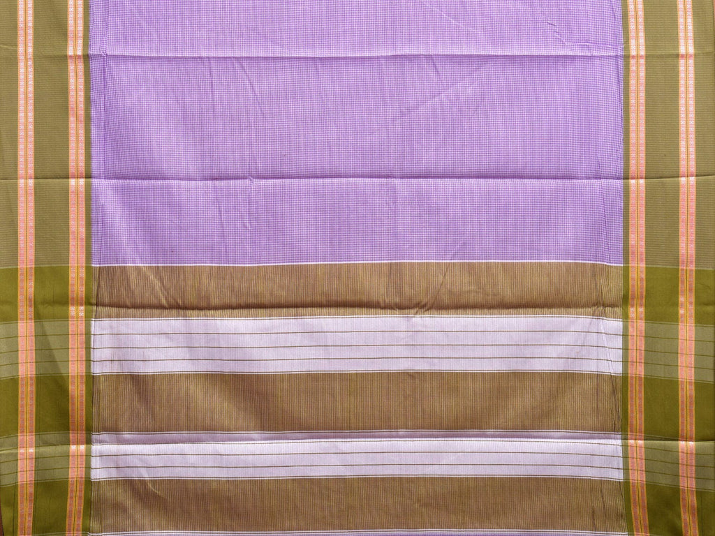 Blue and Olive Bamboo Cotton Saree with Small Checks Design No Blouse bc0524