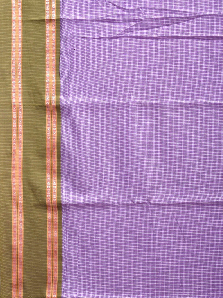 Blue and Olive Bamboo Cotton Saree with Small Checks Design No Blouse bc0524