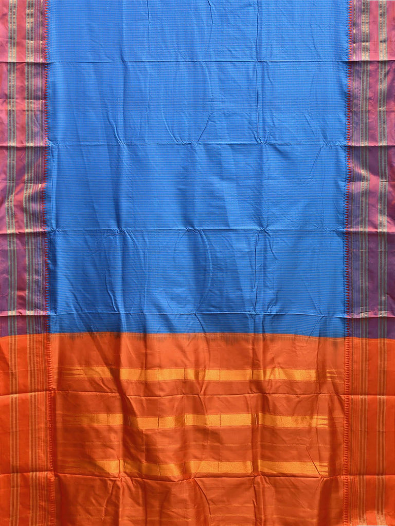 Blue and Orange Narayanpet Silk Handloom Saree with Checks Design No Blouse np1058