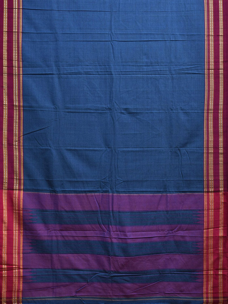 Blue and Pink ilkal Cotton Plain Saree with Strips Pallu Design No Blouse il0049