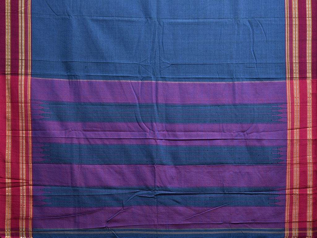 Blue and Pink ilkal Cotton Plain Saree with Strips Pallu Design No Blouse il0049
