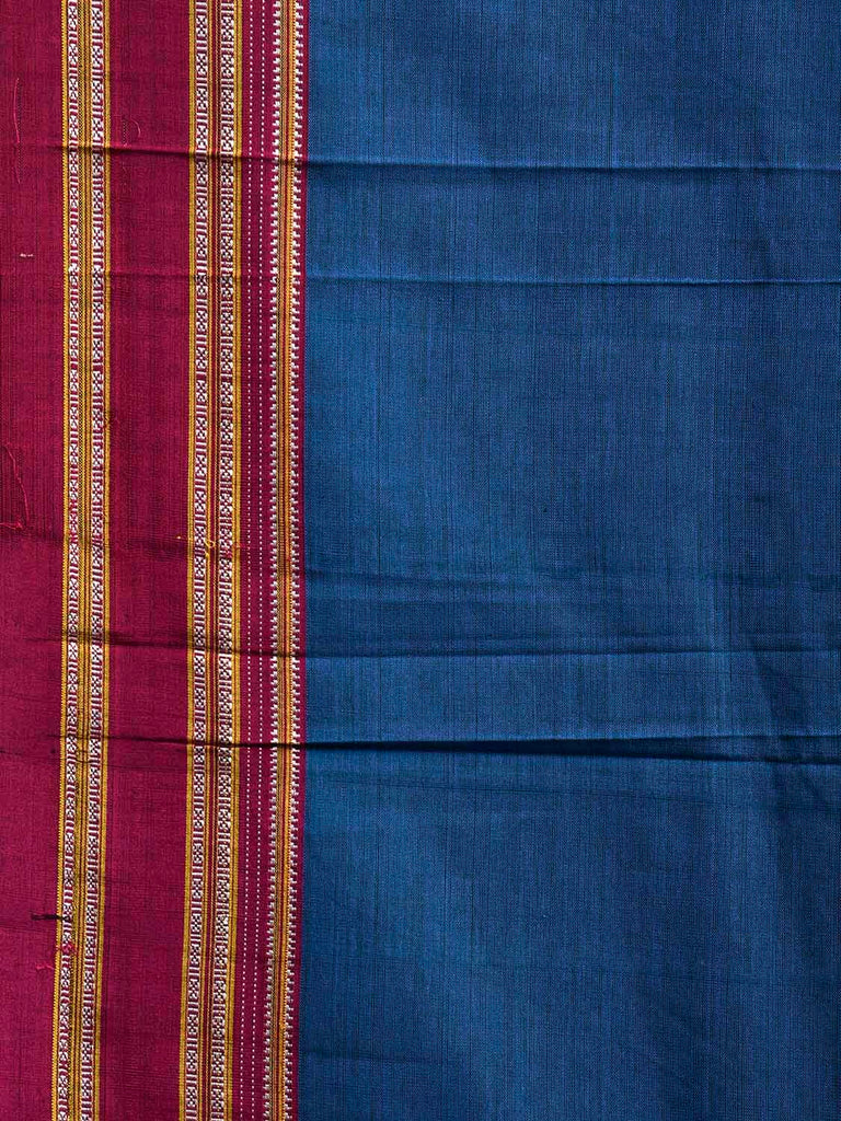 Blue and Pink ilkal Cotton Plain Saree with Strips Pallu Design No Blouse il0049