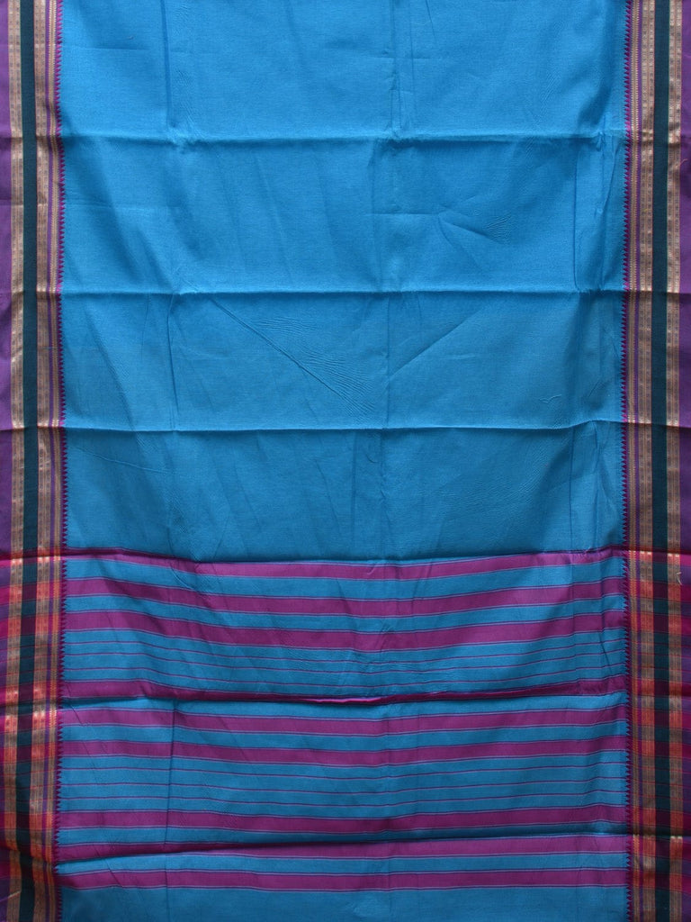 Blue and Purple Bamboo Cotton Plain Saree with Strips Pallu Design No Blouse bc0458