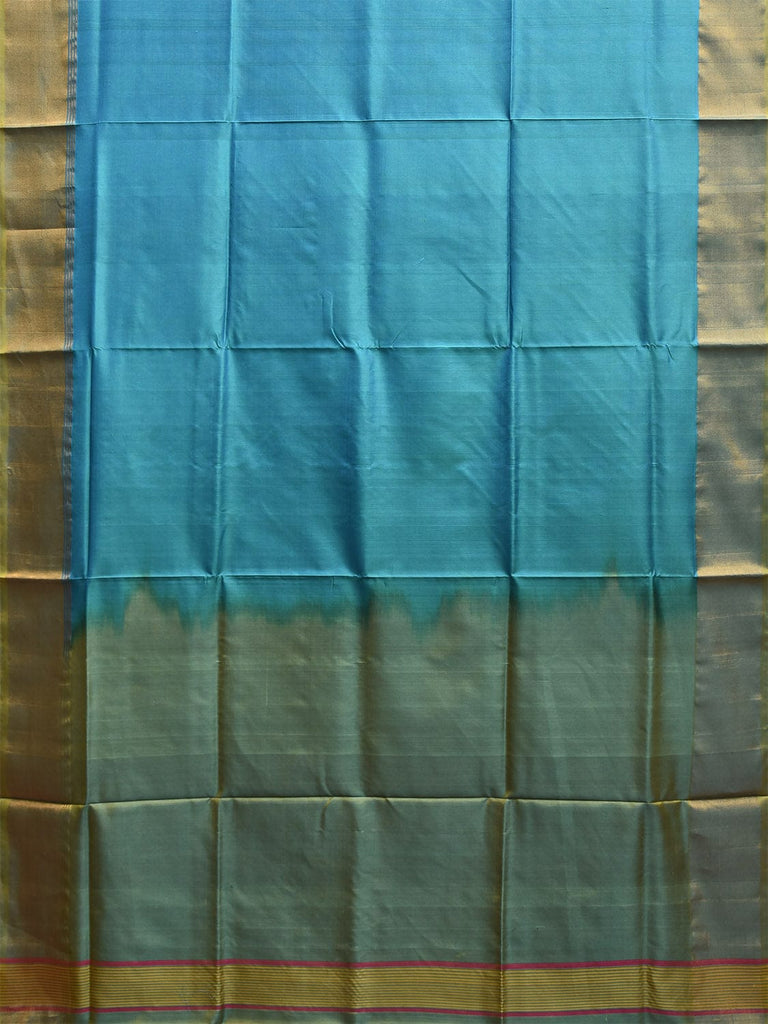 Blue and Sea Green Uppada Silk Handloom Plain Saree with Contrast Pallu Design u2393