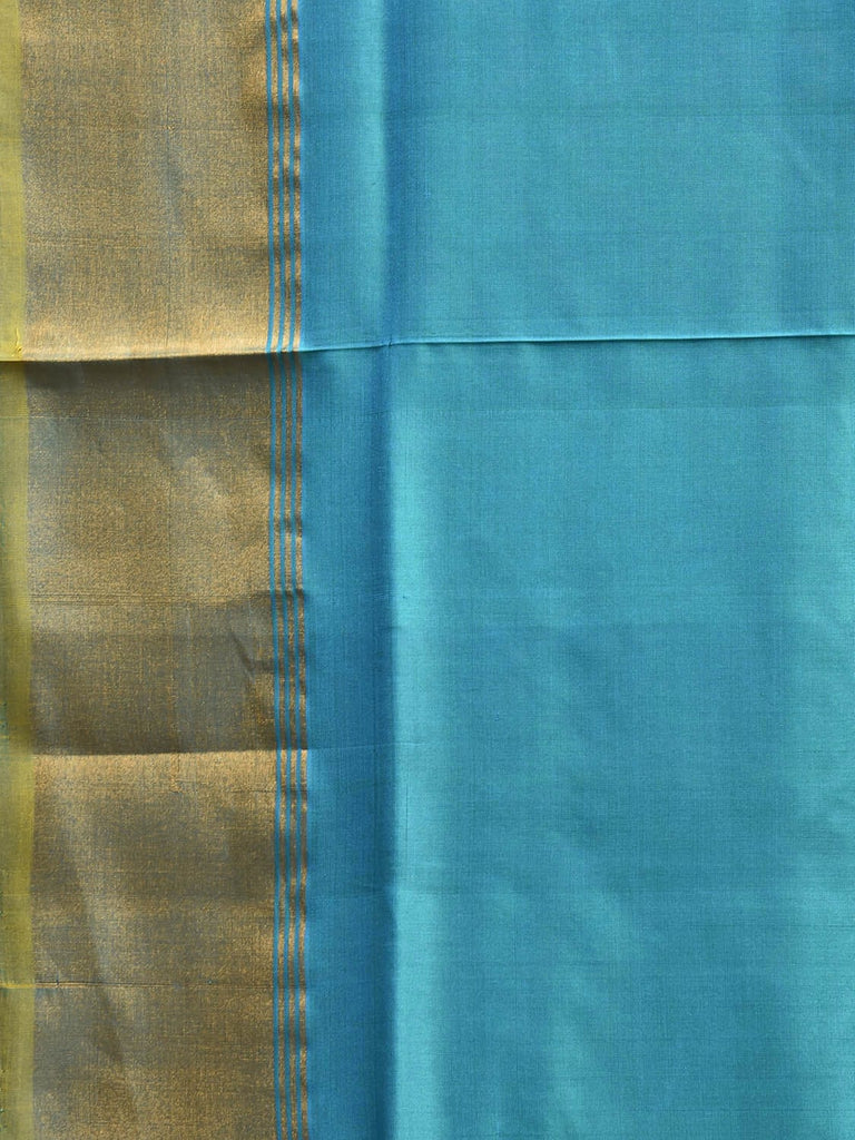 Blue and Sea Green Uppada Silk Handloom Plain Saree with Contrast Pallu Design u2393