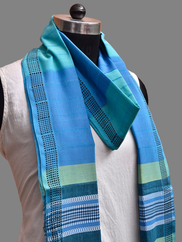 Blue and Turquoise Mangalgiri Cotton Handloom Dupatta with Strips Design ds3897