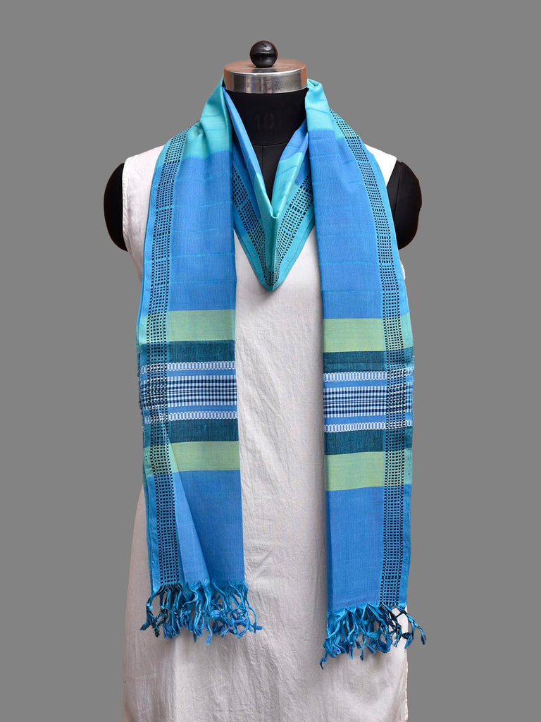 Blue and Turquoise Mangalgiri Cotton Handloom Dupatta with Strips Design ds3897