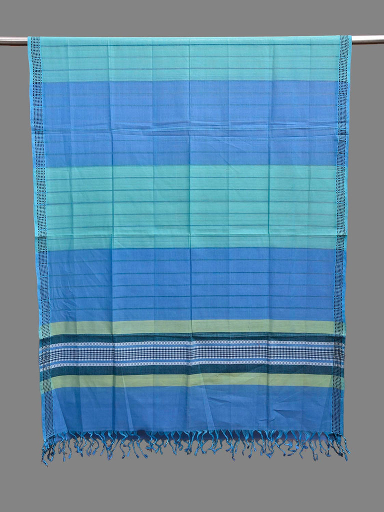 Blue and Turquoise Mangalgiri Cotton Handloom Dupatta with Strips Design ds3897