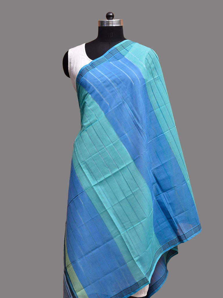 Blue and Turquoise Mangalgiri Cotton Handloom Dupatta with Strips Design ds3897