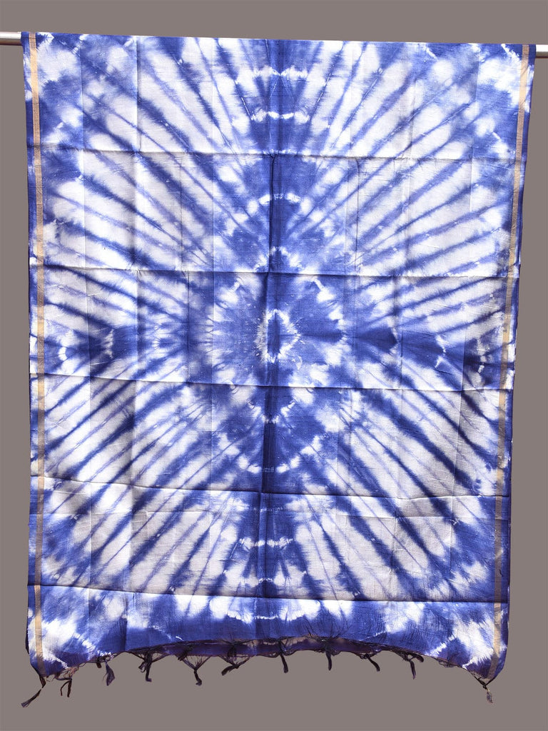 Blue and White Clamp Dyeing Cotton Silk Dupatta with Circular Design ds3666