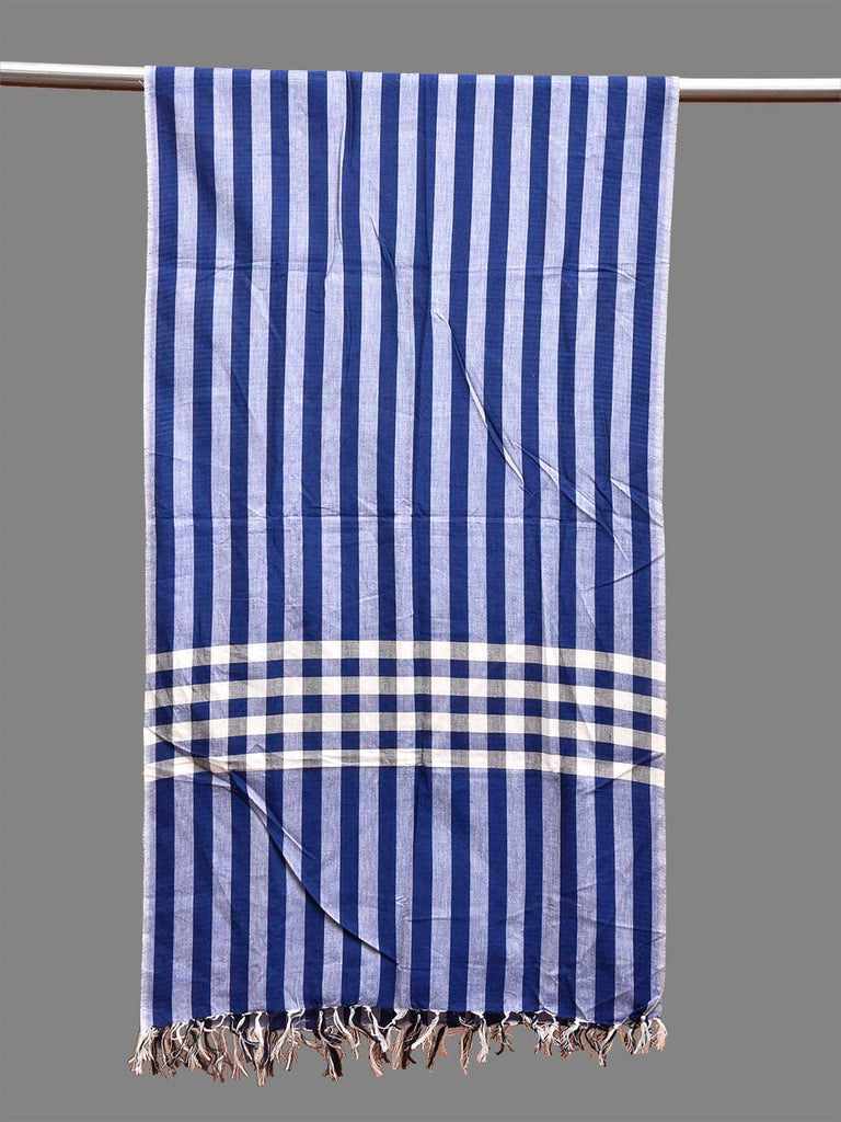 Blue and White Mangalgiri Cotton Stole with Strips Design ds3833
