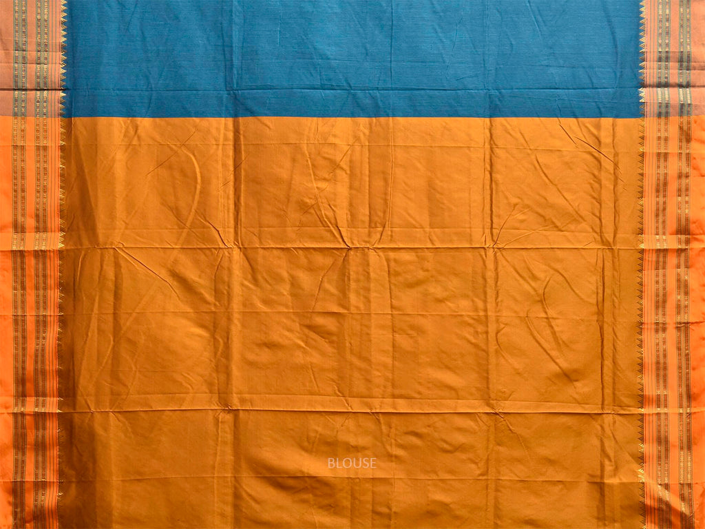 Blue and Yellow ilkal Viscose Plain Saree with Strips Pallu Design il0116