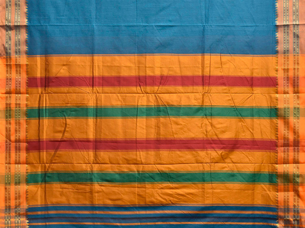 Blue and Yellow ilkal Viscose Plain Saree with Strips Pallu Design il0116