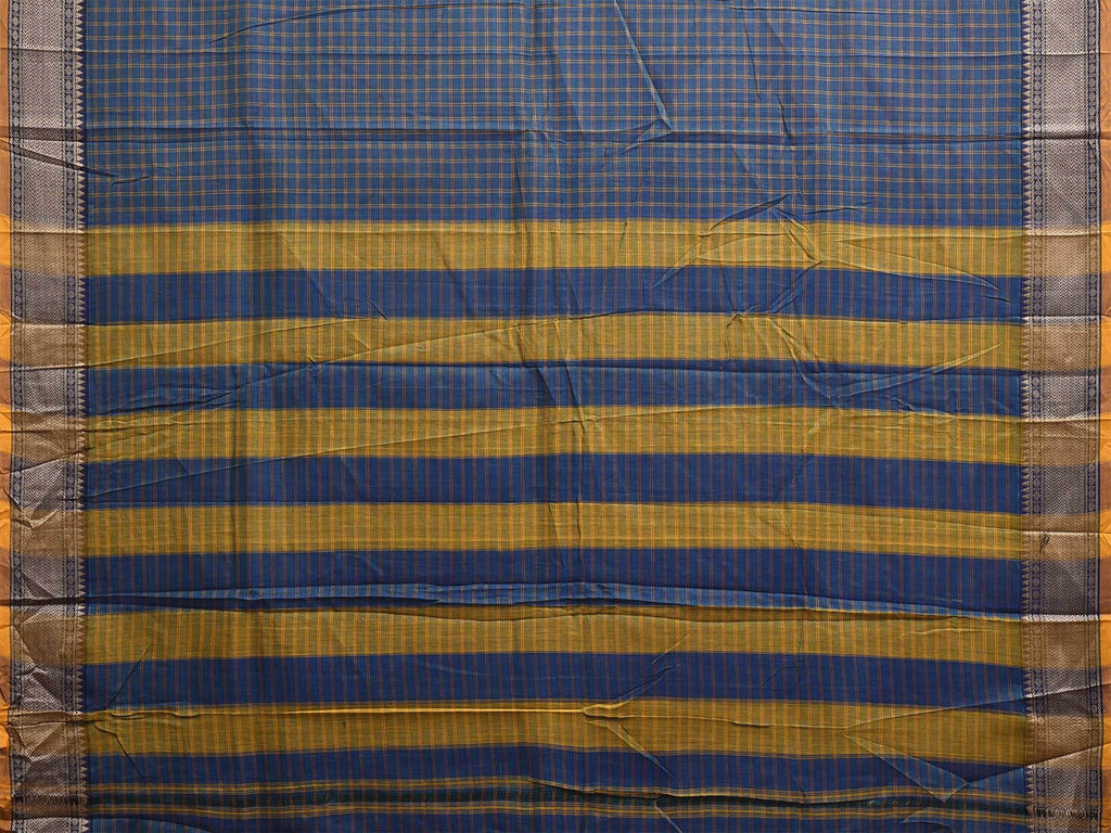 Blue and Yellow Narayanpet Cotton Saree with Checks Design No Blouse np1205