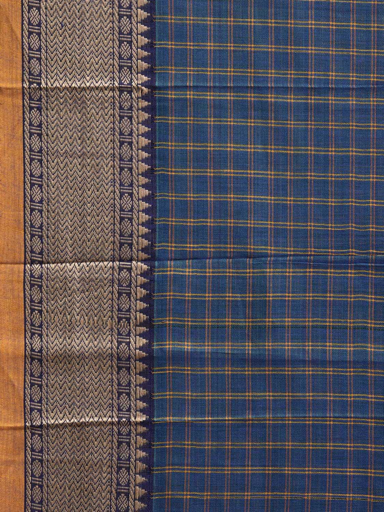Blue and Yellow Narayanpet Cotton Saree with Checks Design No Blouse np1205