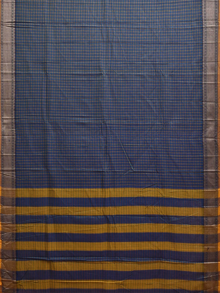 Blue and Yellow Narayanpet Cotton Saree with Checks Design No Blouse np1205