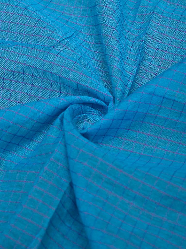 Blue Bamboo Cotton Blouse with Checks Design Length 80cm Width 44 Inches BL0087