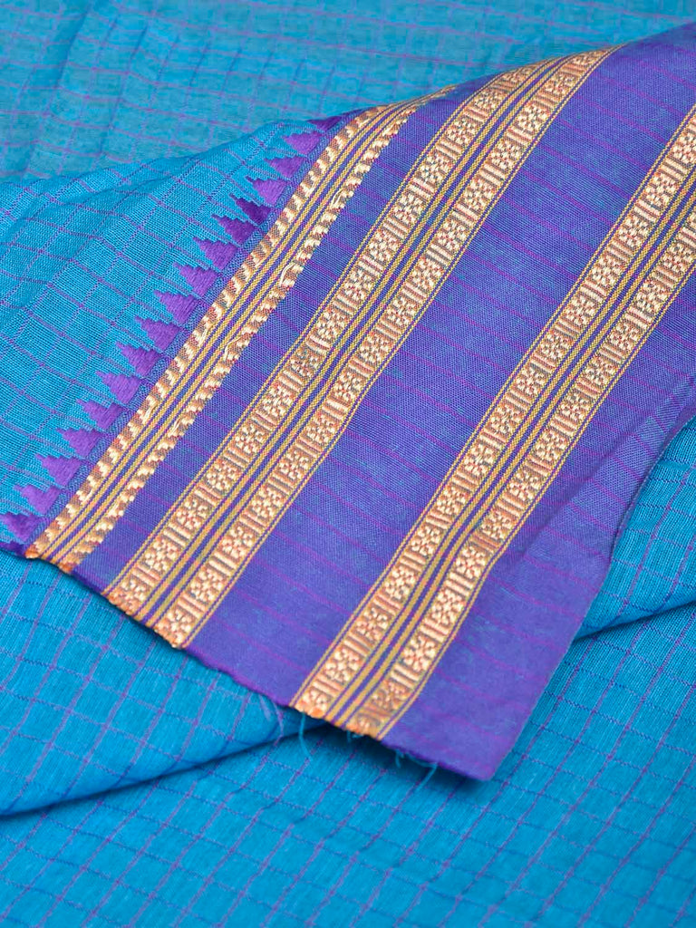 Blue Bamboo Cotton Blouse with Checks Design Length 80cm Width 44 Inches BL0087