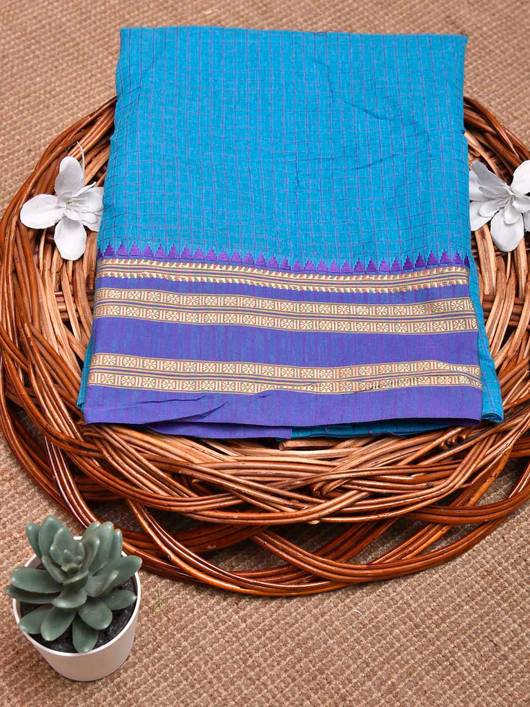 Blue Bamboo Cotton Blouse with Checks Design Length 80cm Width 44 Inches BL0087