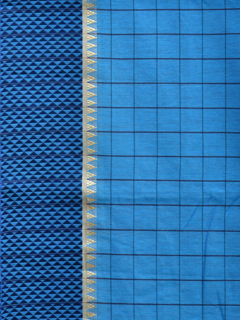 Blue Bamboo Cotton Saree with Big Checks Design No Blouse bc0271