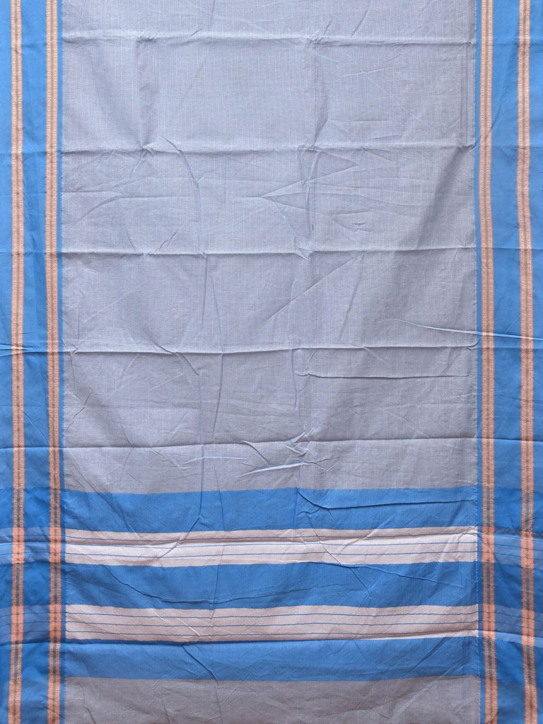 Blue Bamboo Cotton Saree with Strips Design No Blouse  bc0210