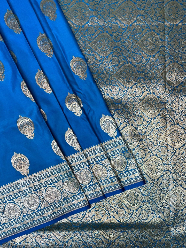 Blue Banaras Katan Silk Saree with Body Butti and Border Design b0403ds