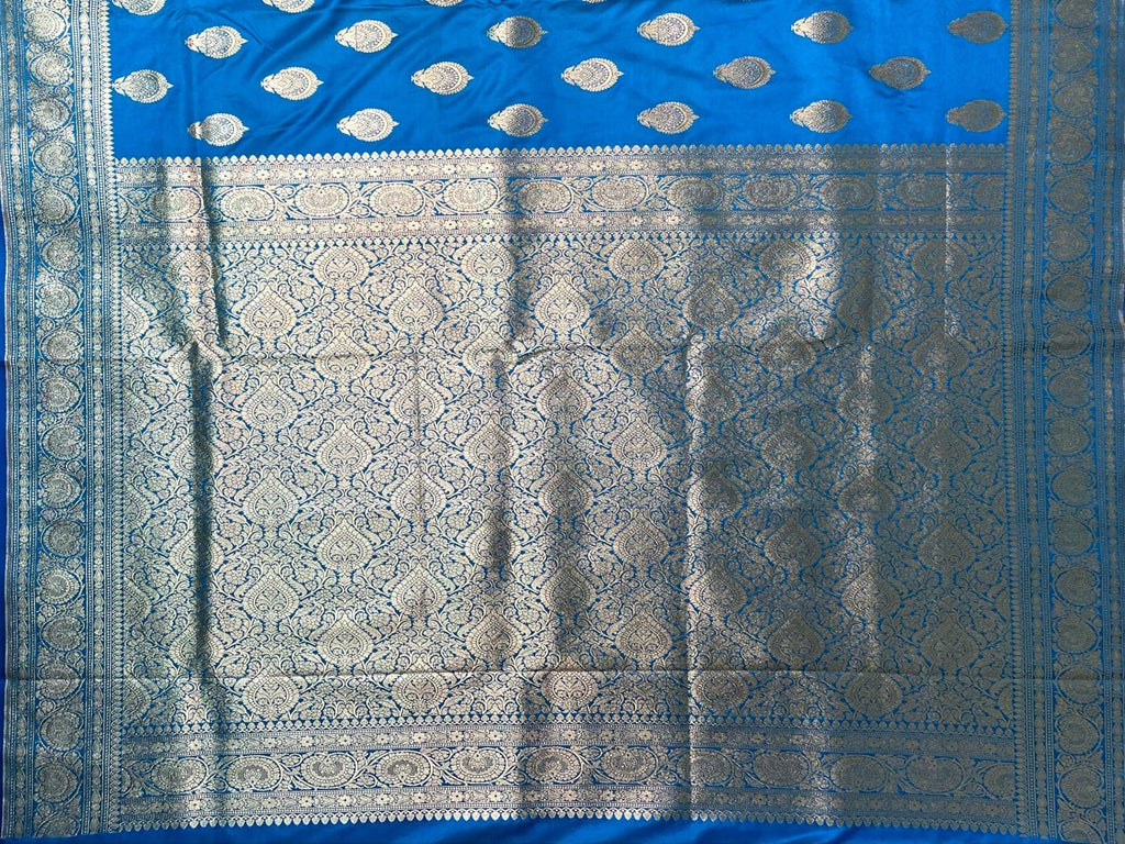 Blue Banaras Katan Silk Saree with Body Butti and Border Design b0403ds