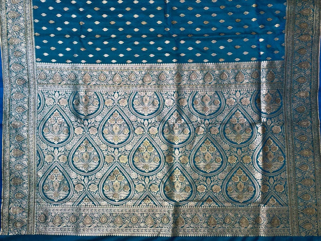 Blue Banaras Katan Silk Saree with Body Butti and Stone Work Design b0382ds