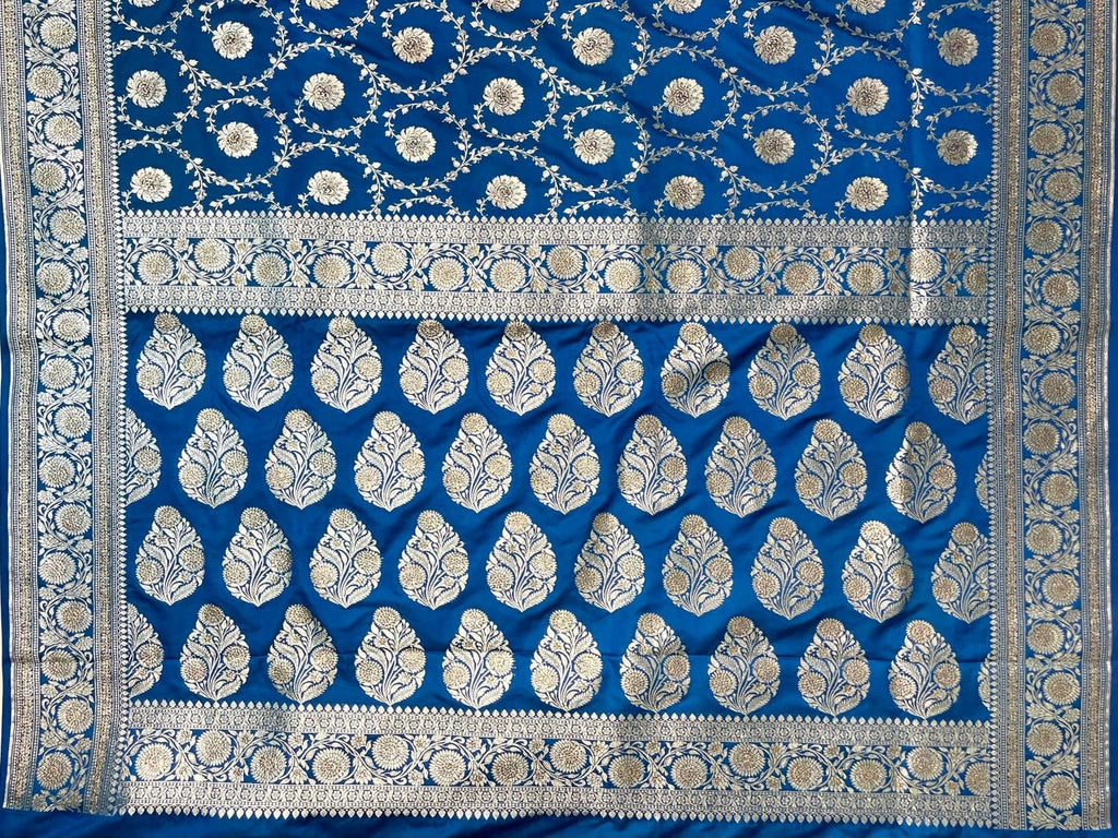 Blue Banaras Katan Silk Saree with Body Butti and Stone Work Design b0388ds
