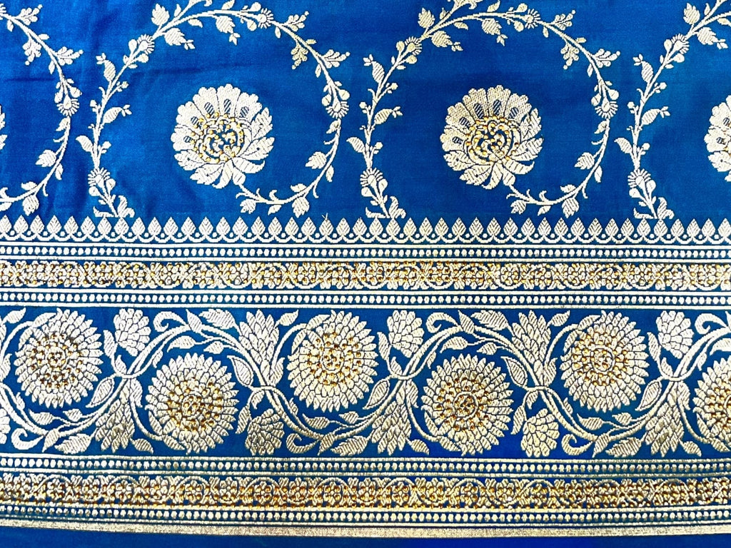Blue Banaras Katan Silk Saree with Body Butti and Stone Work Design b0388ds