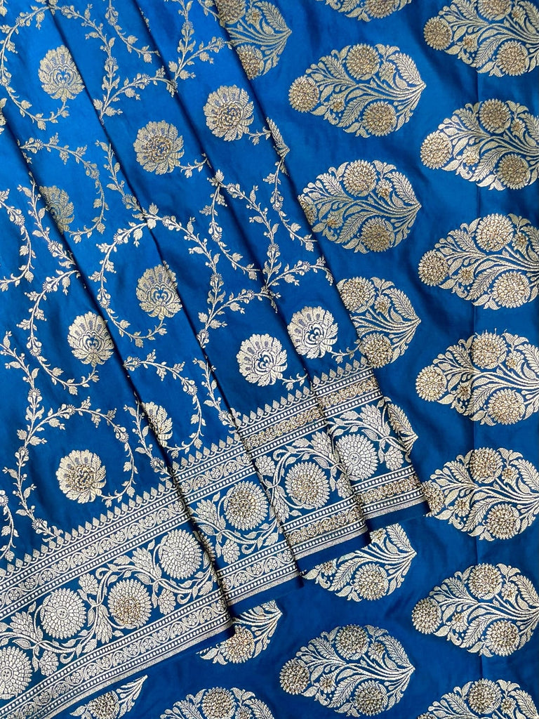 Blue Banaras Katan Silk Saree with Body Butti and Stone Work Design b0388ds