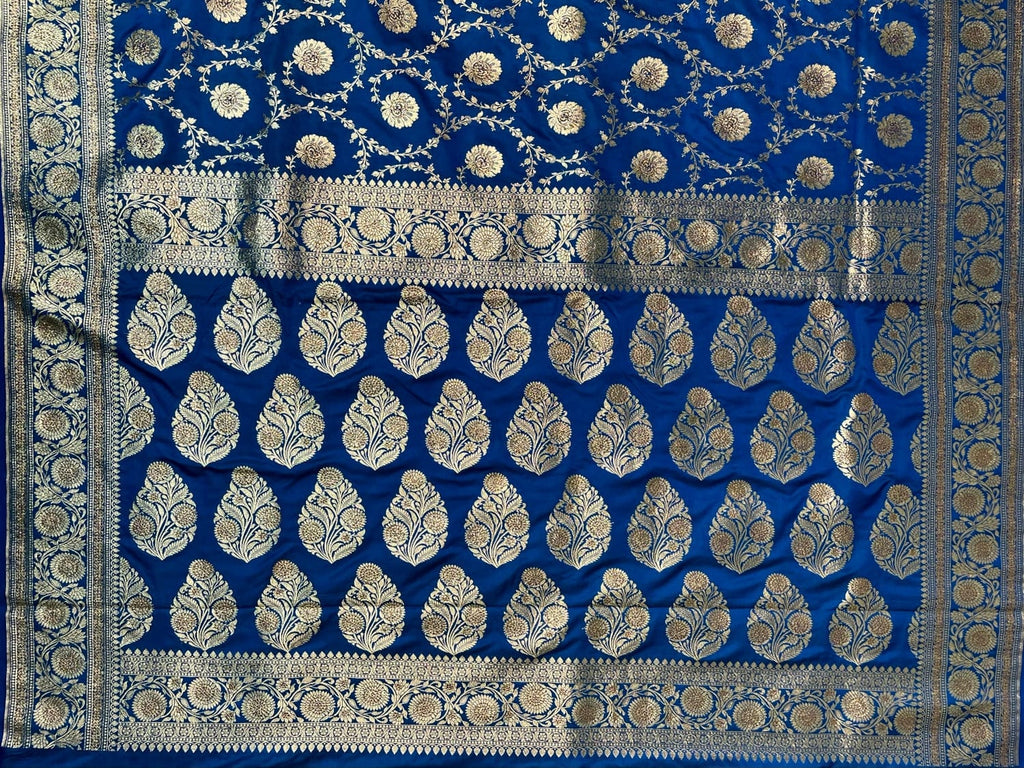 Blue Banaras Katan Silk Saree with Body Butti and Stone Work Design b0389ds