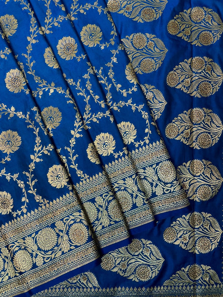 Blue Banaras Katan Silk Saree with Body Butti and Stone Work Design b0389ds