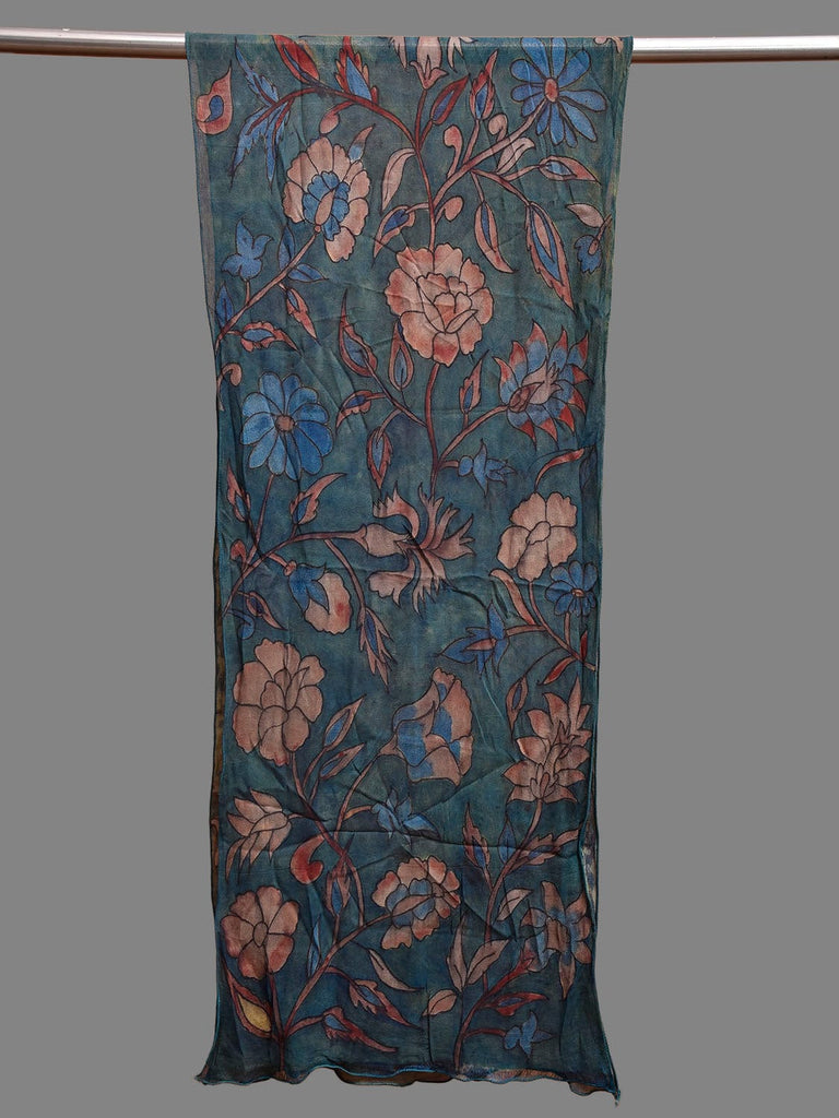 Blue Kalamkari Hand Painted Crepe Stole with Floral Design ds3882