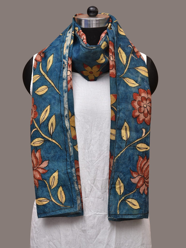 Blue Kalamkari Hand Painted Sico Stole with Floral Design ds3557