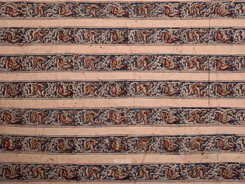 Blue Kanchipuram Cotton Plain Saree with Floral Border Design and Kalamkari Blouse k1000