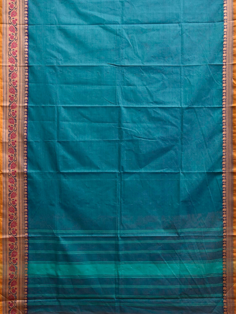 Blue Kanchipuram Cotton Plain Saree with Floral Border Design and Kalamkari Blouse k1000