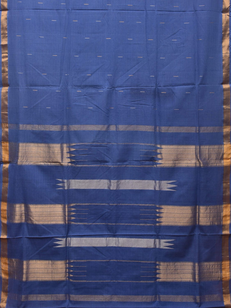 Blue Khadi Cotton Handloom Saree with Buta and Strip Pallu Design kh0650