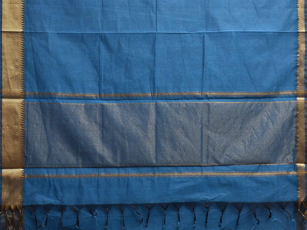 Blue Mangalgiri Cotton Handloom Saree with Strips and Small Temple Border Design No Blouse mn0111