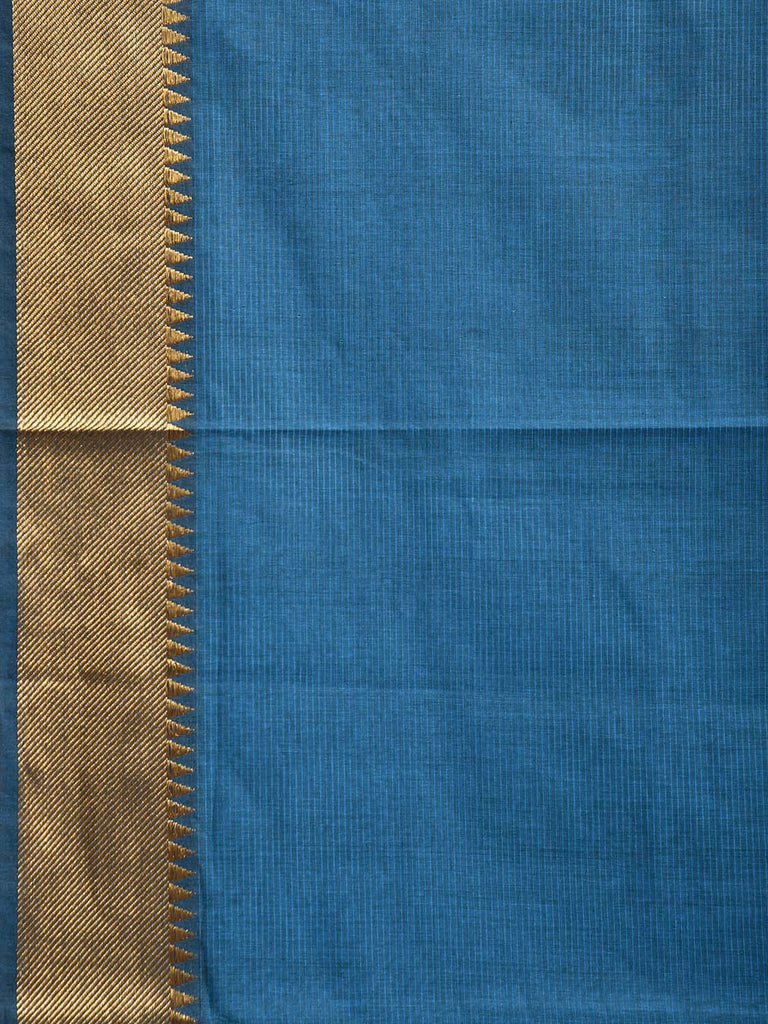 Blue Mangalgiri Cotton Handloom Saree with Strips and Small Temple Border Design No Blouse mn0111