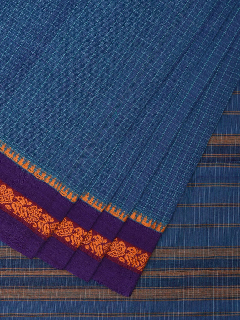 Blue Narayanpet Cotton Handloom Saree with Checks Design No Blouse np0869