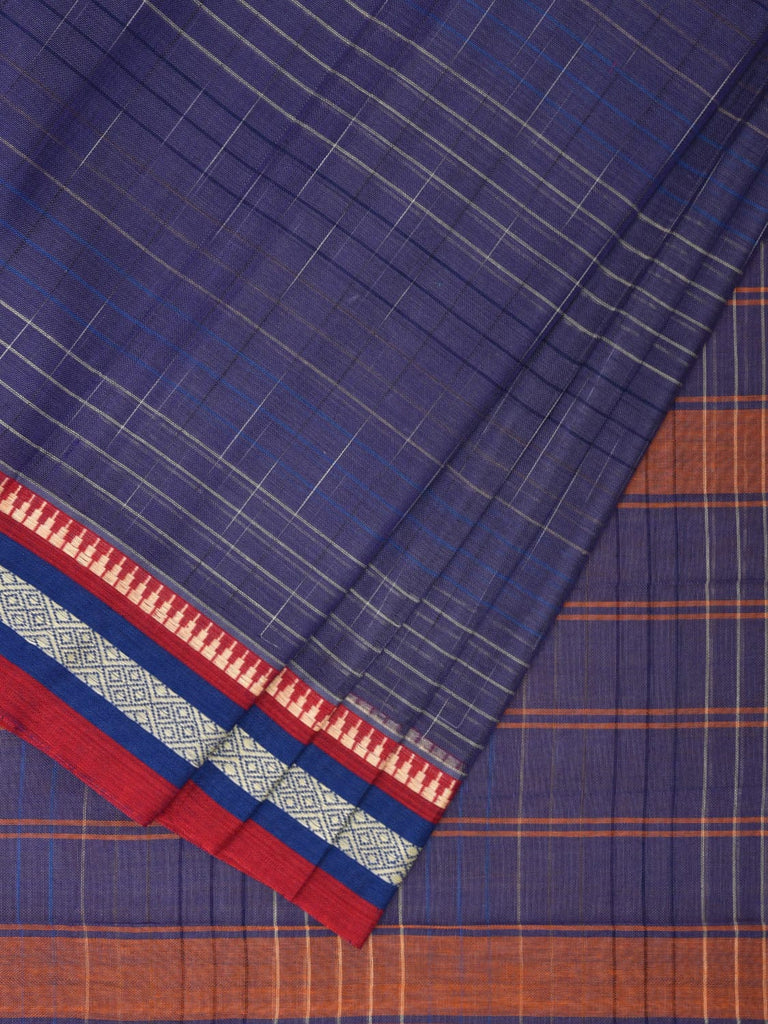 Blue Narayanpet Cotton Handloom Saree with Checks Design No Blouse np0963