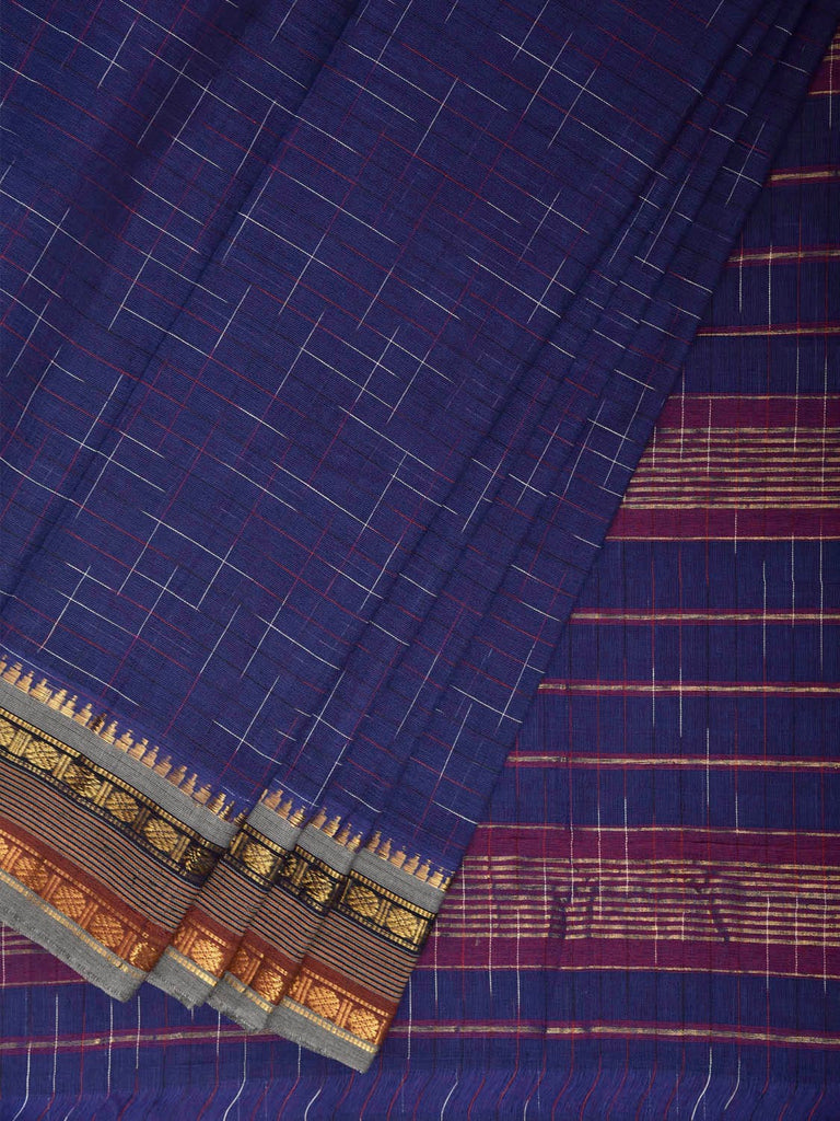 Blue Narayanpet Cotton Handloom Saree with Strips Pallu Design No Blouse np1374