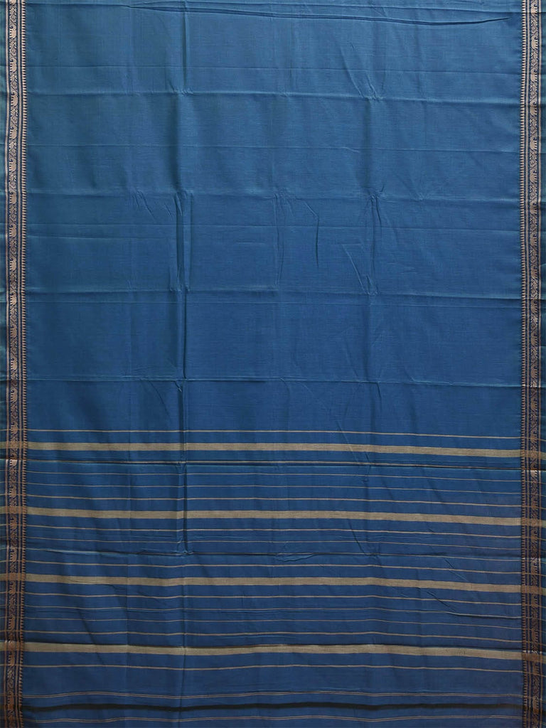 Blue Narayanpet Cotton Plain Saree with Small Border and Strips Pallu Design No Blouse np1196