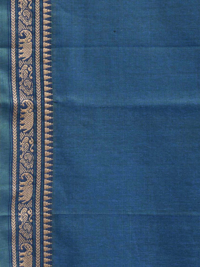 Blue Narayanpet Cotton Plain Saree with Small Border and Strips Pallu Design No Blouse np1196